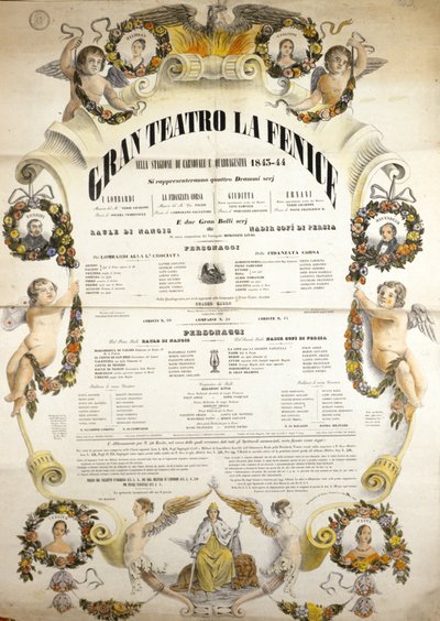 Plakat do wykonania opery „Aida” włoskiego kompozytora Giuseppe Verdiego (1813-1901) do przedstawienia w teatrze La Fenice w Wenecji w latach 1843-1844. autorstwa Unknown artist