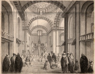 Modlitwy Ramadanu (Muslim Careme) w Wielkim Meczecie w Algierze w 1862 r. Rycina w „Le Monde illustrious” z 1862 r. Zbiory prywatne. autorstwa Unknown artist