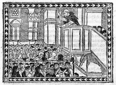 Głoszenie G. Savonaroli (Jerome Savonaroli) (1452 - 1498) - w „Kompendium Objawienia”, inkunabule z 23.04.1496. autorstwa Unknown artist