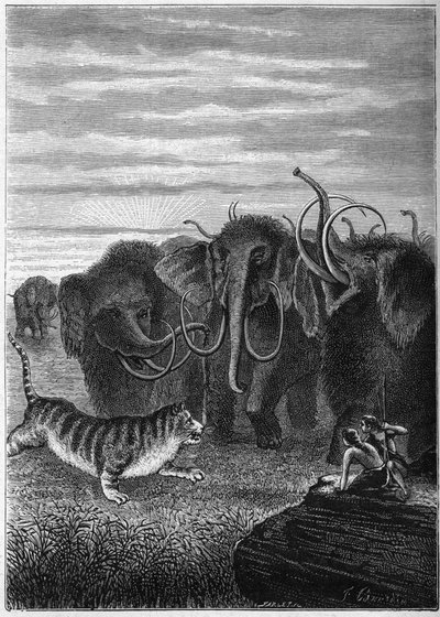 Prehistoria: Jaskinie mamutów i gigantycznych kotów. Grawer z „Paris avant l