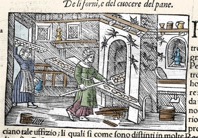Przygotowanie i pieczenie chleba w piecu. Grawer Olausa Magnusa (1490-1557), szwedzkiego zakonnika i geografa, „Historia de Gentis Septentrionalibus”, Wenecja autorstwa Unknown artist