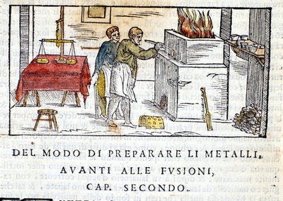 Przygotowanie metalu do topienia - w „Pirotechni” Biringuccio autorstwa Unknown artist