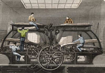 Prasa drukarska: prasa drukarska gazety „Le Siecle” w Paryżu. Grawer z 1857 roku w „Le Musee Des Sciences”” autorstwa Unknown artist