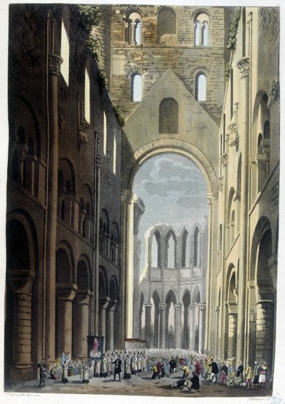 Procesja w opactwie Jumieges - w „Stary i współczesny kostium” dr Ferrario, wyd. Mediolan autorstwa Unknown artist