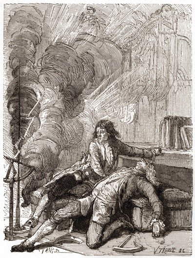 Profesor Georges Guillaume Richmann (1711-1753) zmarł w swoim warsztacie po eksperymencie z elektrometrem autorstwa Unknown artist