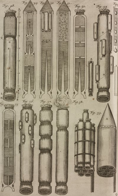 Rakiety i przyrządy pirotechniczne, rycina z Grand Art d