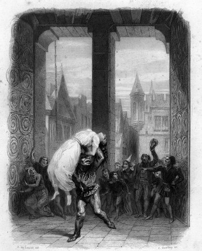 Quasimodo ratuje Esmeraldę. Ilustracja z 1844 r. Notre Dame de Paris autorstwa Victora Hugo. autorstwa Unknown artist