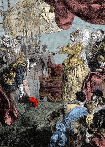 Królowa Elżbieta I (1530-1603) pasowanie na rycerza Francisa Drake