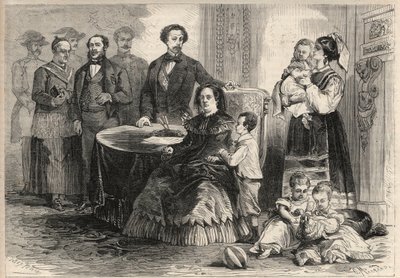Hiszpańska królowa Izabela II (Isabella de Bourbon) (1830-1904) i Franciszek z Asyżu de Bourbon lub Franciszek I z Hiszpanii (1822-1902) schronili się ze swoimi dziećmi na zamku w Pau we Francji po rewolucji wrześniowej (Gloriosa) . Wśród ich dzieci autorstwa Unknown artist