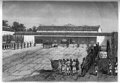 Przyjęcie francuskiego pełnomocnika w Hue przez króla Annam. Grawerowanie w „Le journal de la jeunesse”” autorstwa Unknown artist