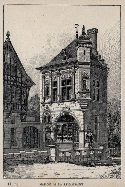 Renesansowy dom - rycina z 1889 r. w „Historia zamieszkiwania ludzi na Wystawie Powszechnej 1889 r., p. Charles GARNIER - Librairie centrale des beaux-arts Paris 1889 autorstwa Unknown artist