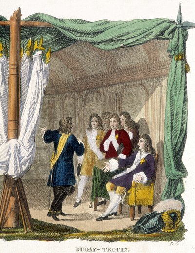 Rene Duguay Trouin (Duguay-Trouin) (Rene Trouin du Gue dit) (1673-1736) przed królem Ludwikiem XIV (1638-1715). Rycina XIX wieku. autorstwa Unknown artist