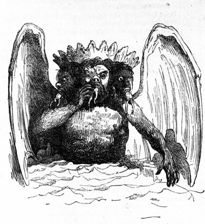 Reprezentacja Lucyfera w Piekle Dantego pożerającego potępionych. autorstwa Unknown artist