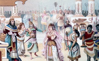 Przedstawienie sceny 1 aktu I „Królowa Saby”, opera skomponowana przez Karla Goldmarka (1830 - 1915). chromolitografia z XIX wieku. autorstwa Unknown artist