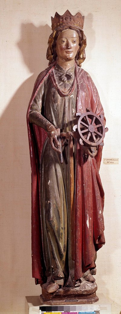 Reprezentacja św. Katarzyny Aleksandryjskiej, trzymająca instrument kołowy jej męki. Posąg drewniany polichromowany autorstwa Unknown artist