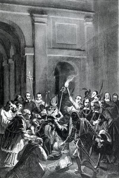 Przedstawienie sceny egzorcyzmów. Ilustracja z XIX wieku. autorstwa Unknown artist