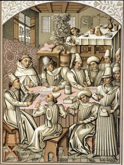 Reprezentacja urzędników państwowych w XIV wieku. chromolitografia z księgi kont bractwa „Dio e Nostra Signora”” autorstwa Unknown artist
