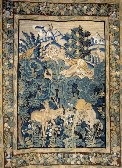 Reprezentacja fantastycznych zwierząt w dziewiczym lesie. Gobelin z XV wieku. Angers, muzeum zamkowe autorstwa Unknown artist