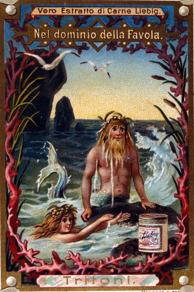 Reprezentacja traszek, legendarnych stworzeń, ludzi i ryb. chromolitografia z XIX wieku autorstwa Unknown artist