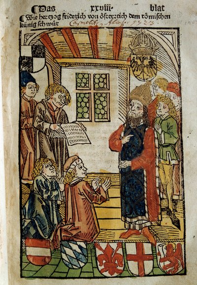 Reprezentacja soboru w Konstancji (1414-1418), zwołanego przez cesarza Zygmunta I i antypapieża Jana XXIII. Położył kres Wielkiej Schizmie Zachodu. Miniatura z 1414 r. Paryż. Biblioteka Polska autorstwa Unknown artist