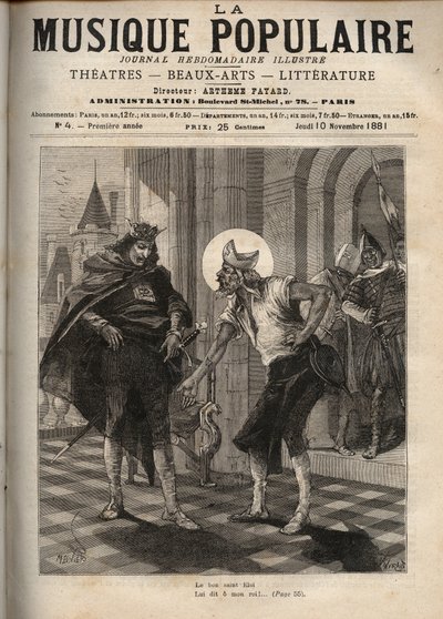 Reprezentacja francuskiej piosenki popularnej „Król Dagobert” reprezentująca króla Dagoberta I (ok. 600-639) i Świętego Eloi de Noyon (ok. 588-660): „Dobry Święty Eloi autorstwa Unknown artist