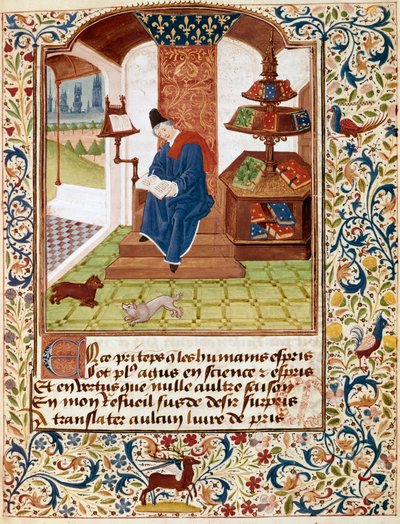 Reprezentacja autora piszącego w jego gabinecie Miniatura z „Kwiatów wszystkich cnót” lub „Różańca cnót” (Ms 291) 1460 Musee Conde, Chantilly autorstwa Unknown artist