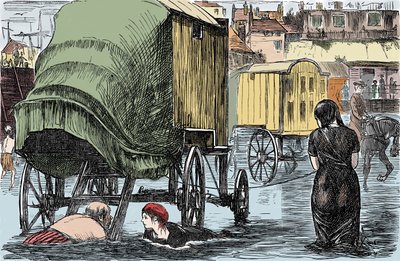 Przedstawienie kabiny kąpielowej wynalezionej w 1750 roku przez Benjamina Beale