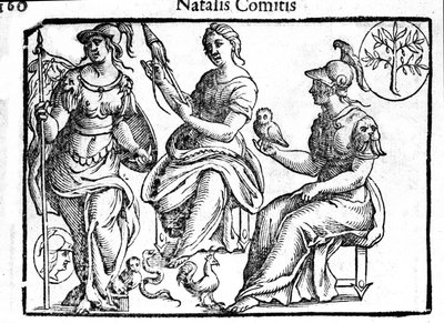 Reprezentacja boskiej Ateny. Grawer z „Mitologii i bajek” hrabiego Natalii 1637 autorstwa Unknown artist