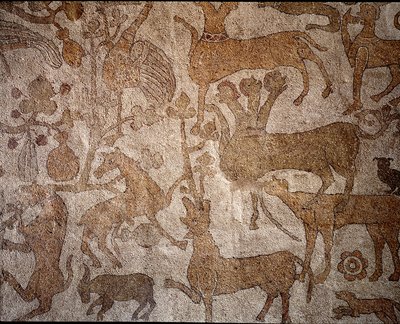 Reprezentacja wyimaginowanej indyjskiej fauny symbolizująca wyczyny Aleksandra Wielkiego (356-323 pne), króla Macedonii podczas podboju Indii Pavement of Pantaleone (lub Pantaleon autorstwa Unknown artist