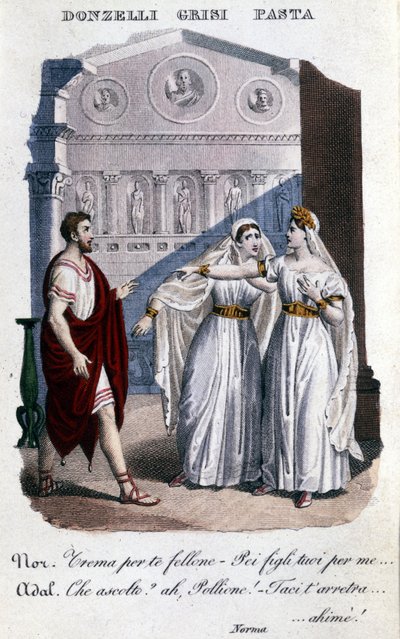 Reprezentacja tłumaczy pierwszej reprezentacji „”La Norma”” Vincenzo Belliniego (1801 - 1835): od lewej do prawej Domenico Donzelli (Pollione), Giuditta Grisi (Adalgisa) i Giuditta Pasta (Norma). 1833. autorstwa Unknown artist