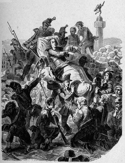 Rewolucja 1848: „” Arcybiskup Denis Affre (1793-1848) rani i nosi na noszach w 1848”. autorstwa Unknown artist