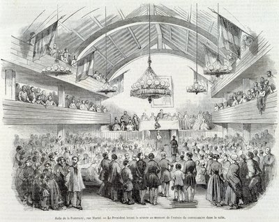 Rewolucja 1848: Sala Braterska, Rue Martel, Prezydent odroczył posiedzenie przy wejściu Komisarza w sali autorstwa Unknown artist