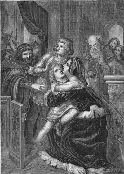 Ryszard III, król Anglii, który uprowadził dzieci swojego brata Edwarda IV (1452-1485) od ich matki. Rycina z 1860 roku na podstawie obrazu Stilke