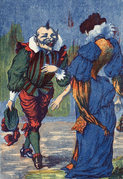 Riquet ponownie przedstawia się księżniczce. Ilustracja do „Riquet a la houppe”, opowiadania Charlesa Perraulta (1628-1703), francuskiego pisarza. Anonimowa ilustracja. Zdjęcia Marcel Vagne, Jarville Nancy, bez daty (koniec XIX wieku). autorstwa Unknown artist