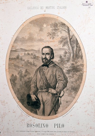 Risorgimento: "" Portret włoskiego patrioty Rosolino Pilo (1820-1860) "" autorstwa Unknown artist