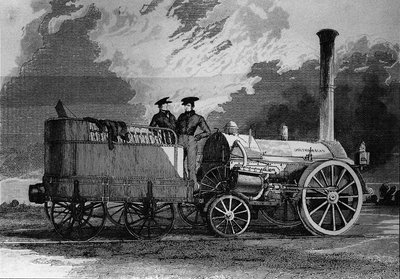 Lokomotywa Roberta Stephensona do linii kolejowej z Liverpoolu do Manchesteru w 1831 r. - grawerowanie autorstwa Unknown artist