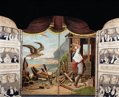 Robinson Crusoe budujący swoją chatę, około 1890 r. Roman autorstwa Daniela de Foe lub Defoe (1660 - 1731) autorstwa Unknown artist