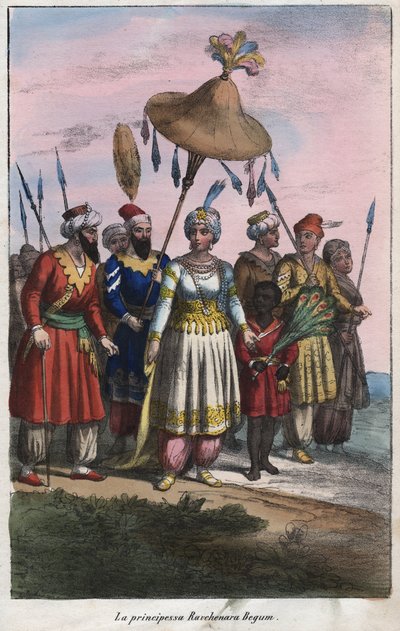 Roshanara Begum 1617-1671 (Roshan Ara Begum) - Cesarska Księżniczka Imperium Mogołów - grawer z „” Zwyczajów i zwyczajów wszystkich narodów wszechświata. To jest historia rządu, praw, milicji, religii wszystkich narodów od większości królów autorstwa Unknown artist