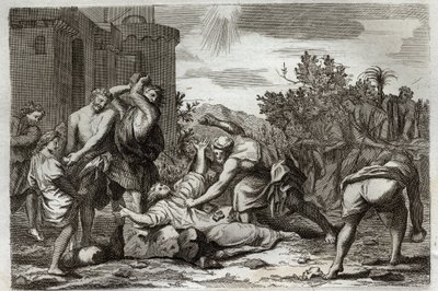 Biblia Royaumont, Nowy Testament: Śmierć św. Szczepana, pierwszego męczennika chrześcijańskiego, przez ukamienowanie. Ilustracja z 1811 roku. autorstwa Unknown artist