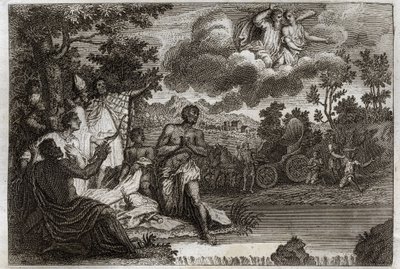 Biblia Royaumont, Nowy Testament: Eunuch chrzci. Św. Filip Diakon ogłasza wiarę eunuchowi królowej Etiopii i udziela mu chrztu. Ilustracja z 1811 roku. autorstwa Unknown artist