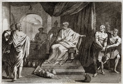 Biblia Royaumonta, Nowy Testament: Przypowieść o talentach. Pan karze jednego ze swoich służących, który ukrył pieniądze, które mu dał. Ilustracja z 1811 roku. autorstwa Unknown artist