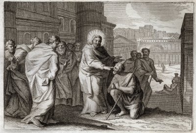 Biblia Royaumont, Nowy Testament: Ślepy nie. Jezus Chrystus w cudowny sposób czyni wojowników Ślepym. Ilustracja z 1811 roku. autorstwa Unknown artist