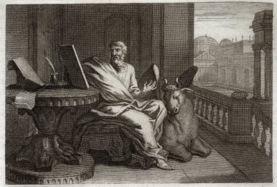 Biblia Royaumont, Nowy Testament: Ewangelista św Łukasza z bykiem. Ilustracja z 1811 roku. autorstwa Unknown artist
