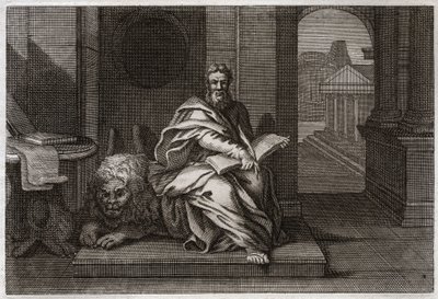 Biblia Royaumont, Nowy Testament: Ewangelista św. Marek z lwem. Ilustracja z 1811 roku. autorstwa Unknown artist