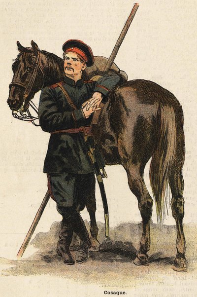 Kostium rosyjskiego kozaka. Grawerowanie z XIX wieku. Kolekcja Bianchetti. autorstwa Unknown artist