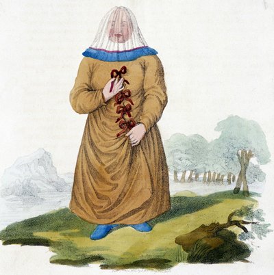 Rosjanka z plemienia Ostiak w tradycyjnym stroju (Chanty lub Khante: myśliwi paleosiberyjscy, założona na terenie leśnym doliny środkowego Obu). autorstwa Unknown artist