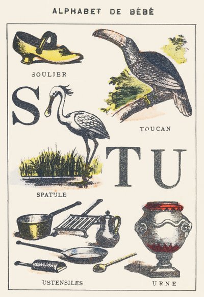 S T U: but, szpatułka, tukan, sztućce, urna autorstwa Unknown artist