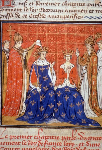 Sacre of Louis VIII and Blanche de Castile - Miniatura średniowiecza (ref. 512, 345v) Prośba o pozwolenie do Biblioteki Miejskiej w Tuluzie (tel: 05 62 27 66 66) autorstwa Unknown artist