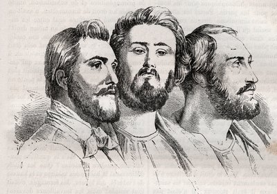 Saint-Simonianism - Saint-Simonianism - Saint Simonians - Charles Duveyrier (1803-1866) - Emile Barrault (1799-1869) - Michel Chevalier (1806-1879 - Rycina 1882 w „Histoire de dix ans: 1830-1840” Louis -Biały (1811-1882) autorstwa Unknown artist