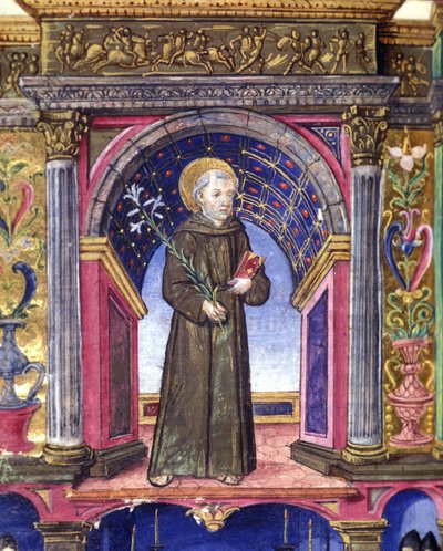 Św. Antoni Padewski (św. Antoni Padewski). Rękopis z XV wieku. Biblioteka Narodowa Braiden. Mediolan autorstwa Unknown artist